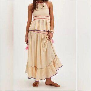 Free People NWT Island Time Embroidered Set Top & Long Skirt size XS